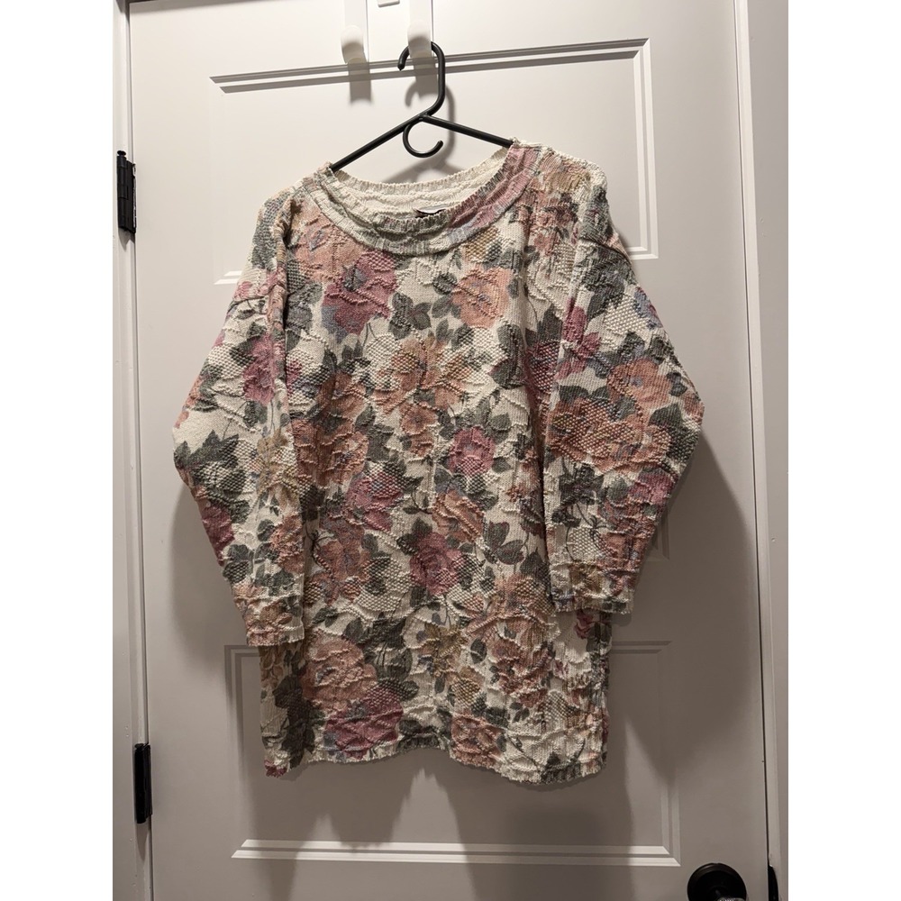 Vtg Women's Denim Republic‎ Large Sweater Floral Lightweight Cottagecore Grandma